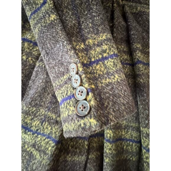 NEW Aporia.AS Wool Blend Plaid Brown Green Long Winter Coat XS leather trim - Picture 3 of 9